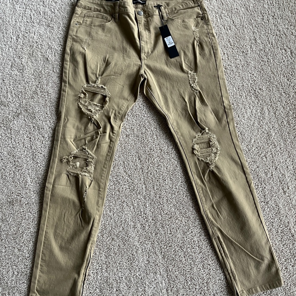 Tan Fashion Nova Distressed Skinny Jeans